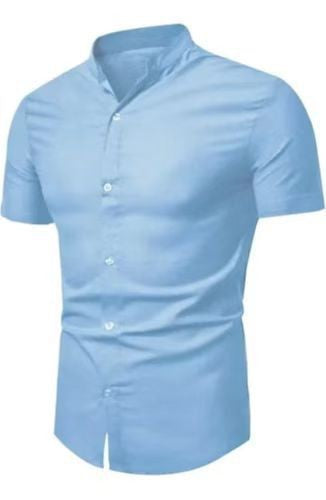 Men's short-sleeve shirt with modern stand-up collar and elegant button details Lisslune