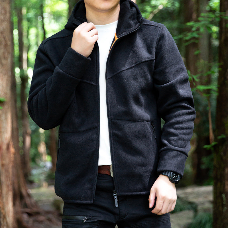 Men's Fleece Jacket with Practical Zipper and Hood Lisslune