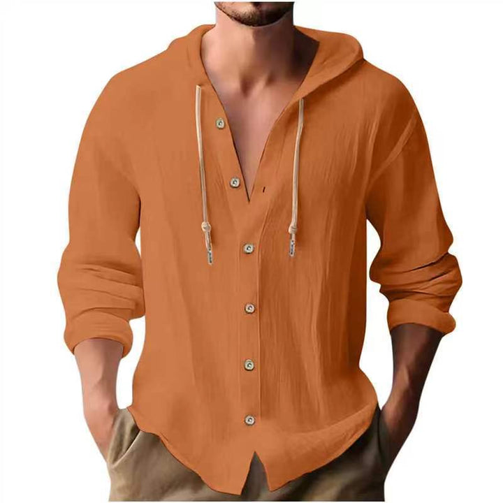 Men's casual hoodie blouse with button placket and side drawstring Lisslune