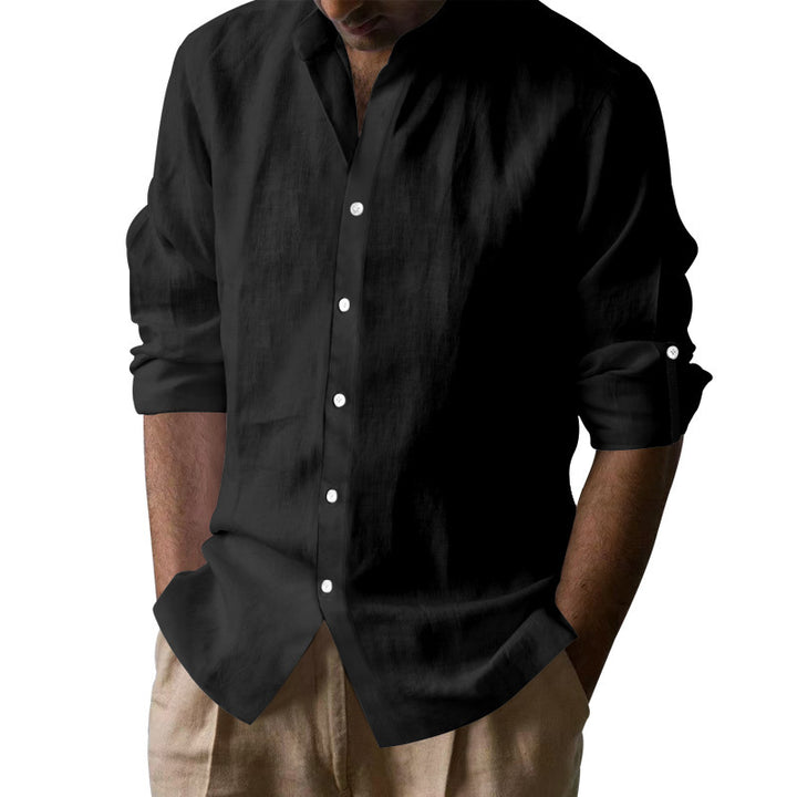 Men's Elegant Linen Shirt with Stand Collar and Button Details Lisslune
