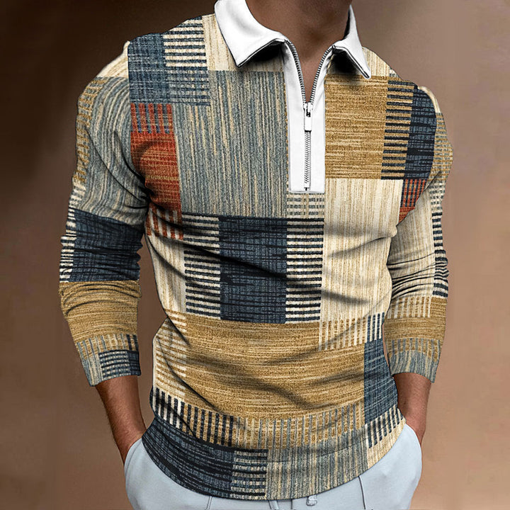 Men's polo shirt with fashionable zipper and unique graphic design Lisslune