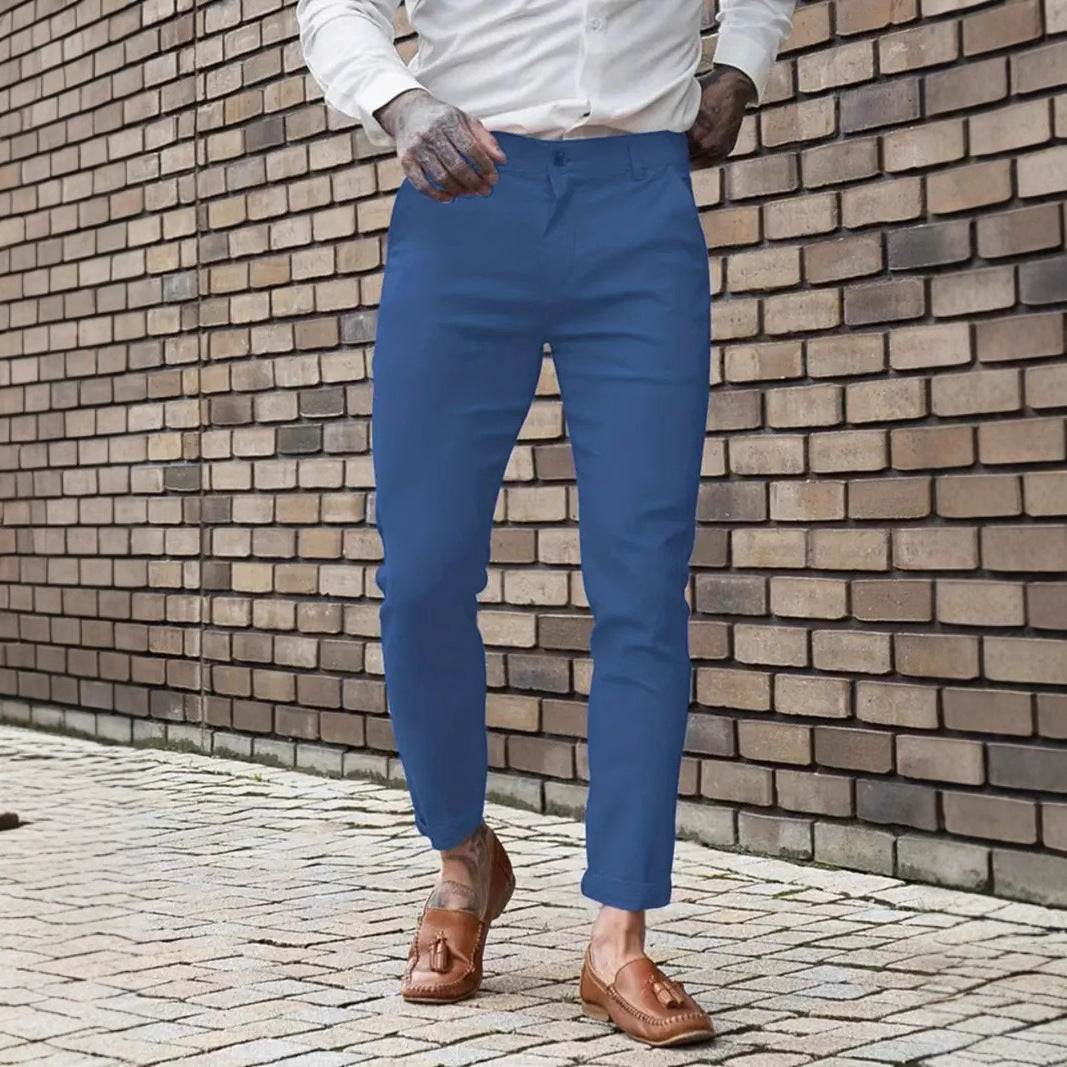Men's Slim Fit Chino Pants with Elastic Comfort Waistband and Practical Pockets Lisslune