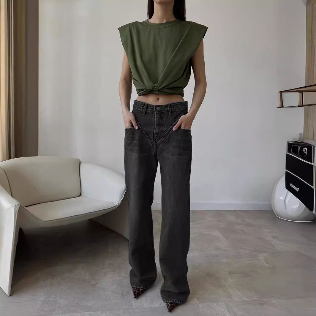 Damen Weit geschnittene Jeanshose mit einzigartigem Design Lisslune