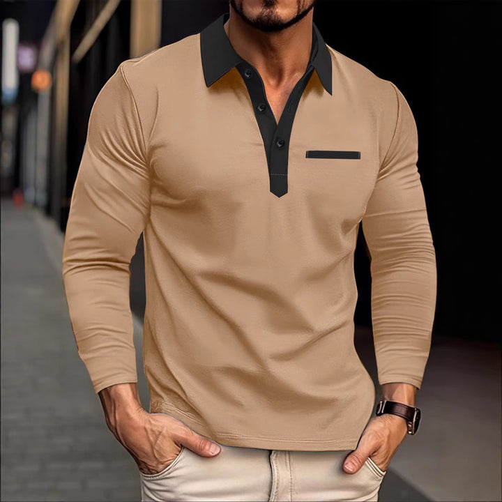 Men's long sleeve polo shirt with contrasting collar and modern chest pocket Lisslune