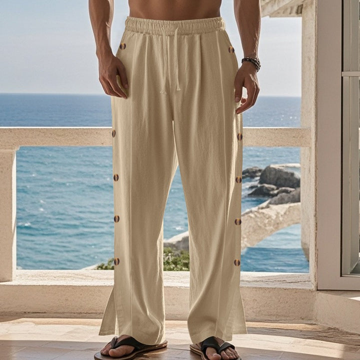 Men's casual beach pants with side snap buttons Lisslune