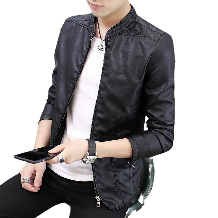 Men's fashion synthetic leather jacket with minimalist accents Lisslune