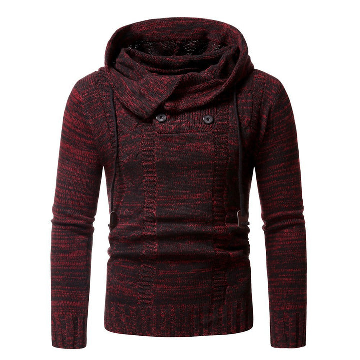 Men's stylish knitted sweater with cozy hood collar and decorative button details Lisslune