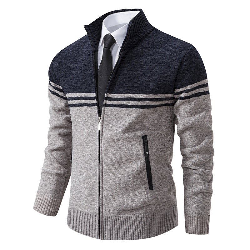 Men's sporty and fashionable zip-up cardigan with contrasting stripes Lisslune
