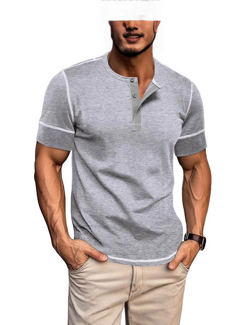 Men's short-sleeve shirt with modern Henley collar and stylish contrast stitching Lisslune