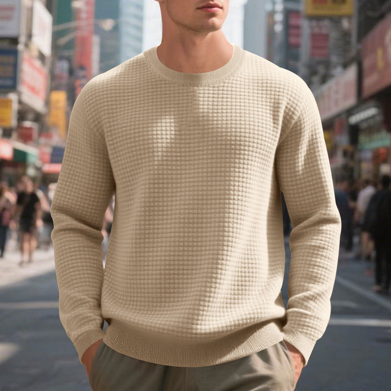 Men's fashionable textured sweater with round neck and comfortable fit Lisslune