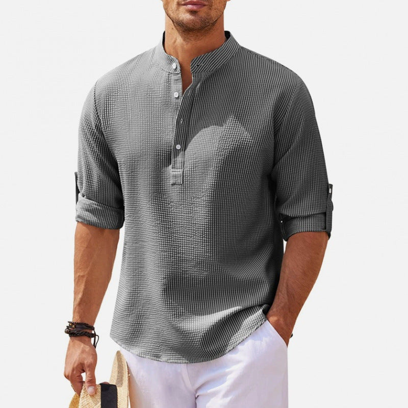 Men's casual shirt with button placket and textured design Lisslune