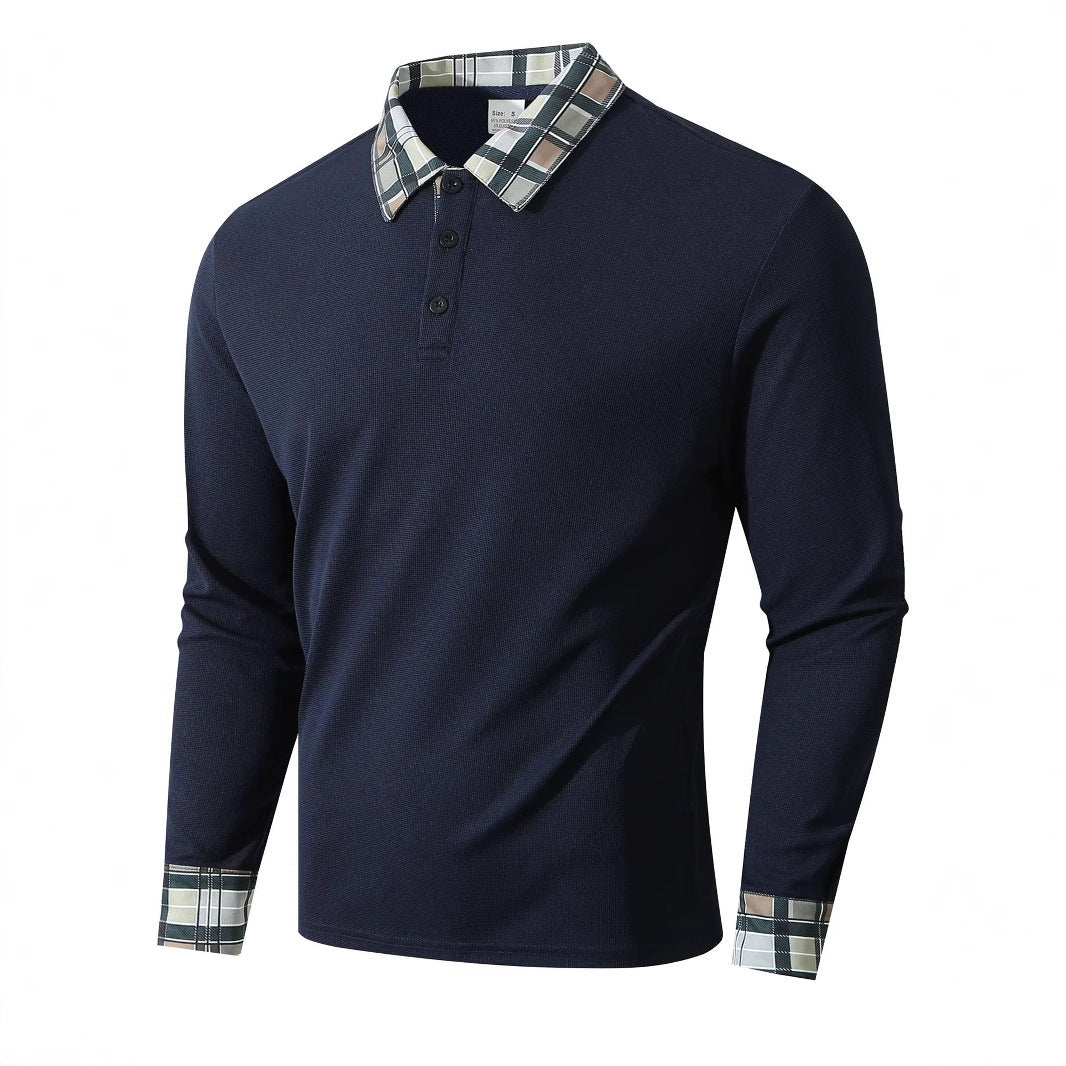 Men's Long Sleeve Polo Shirt with Stylish Check Pattern Lisslune