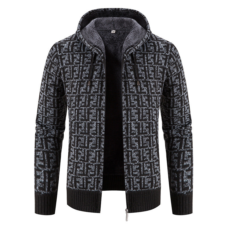 Men's High-Quality Cardigan with Modern Pattern and Hood Lisslune