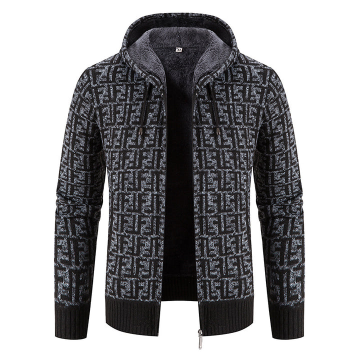 Men's High-Quality Cardigan with Modern Pattern and Hood Lisslune