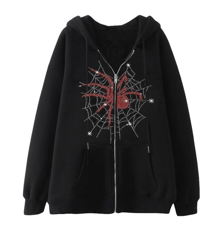 Women's hoodie jacket with sparkling spider motif and practical pockets Lisslune