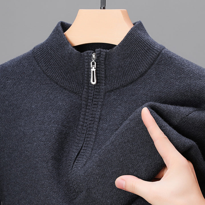 Men's Stand-Up Collar Pullover with Zipper and Ribbed Structure Lisslune