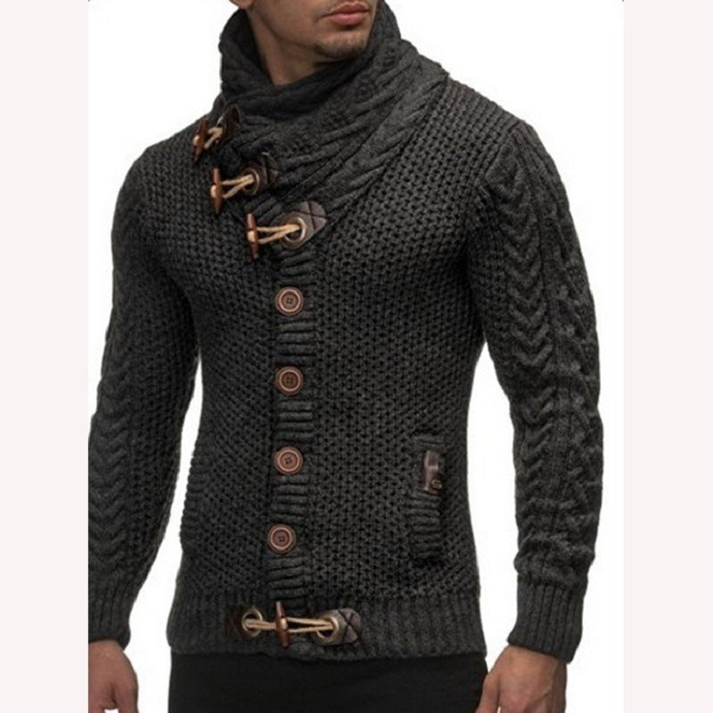 Men's chunky knit sweater with shawl collar and button detail Lisslune
