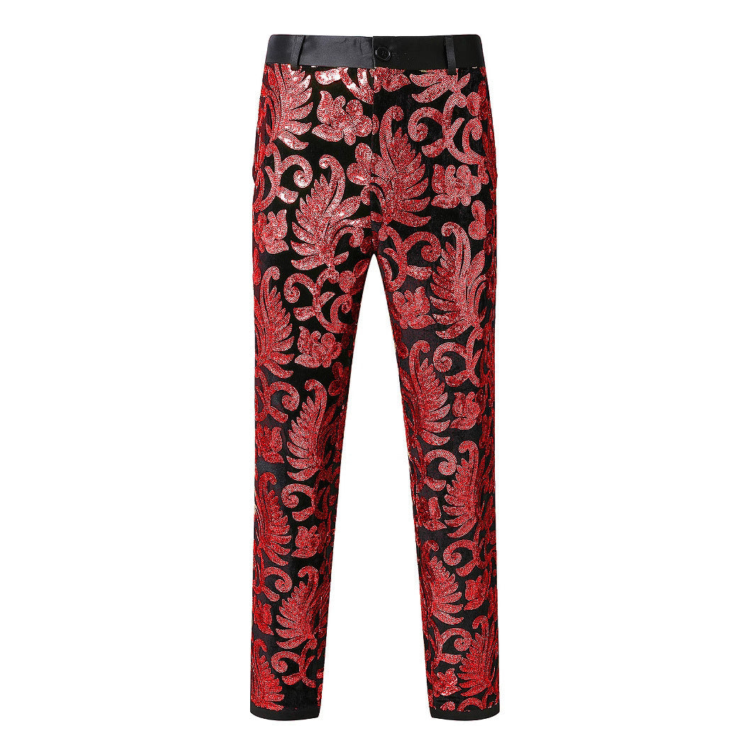 Men's Glittering Event Pants with Floral Pattern Lisslune