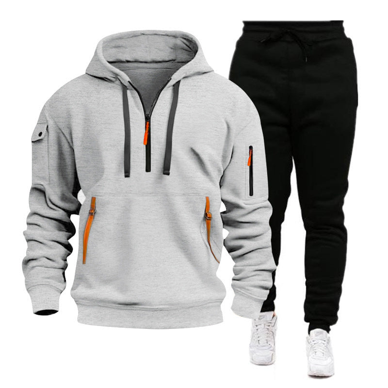 Men's sporty hoodie and jogger suit with functional zip pockets Lisslune