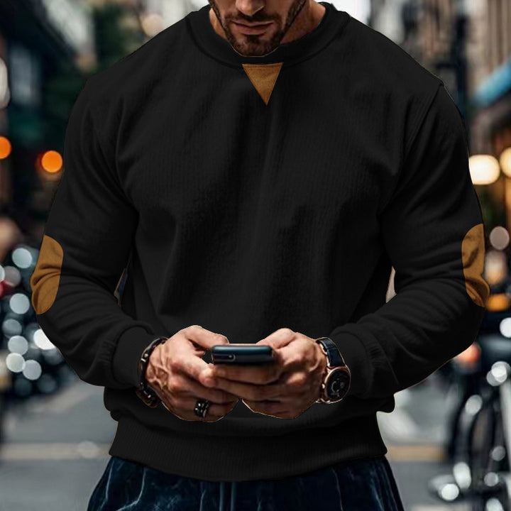 Men's comfortable round neck sweater with elbow patches Lisslune