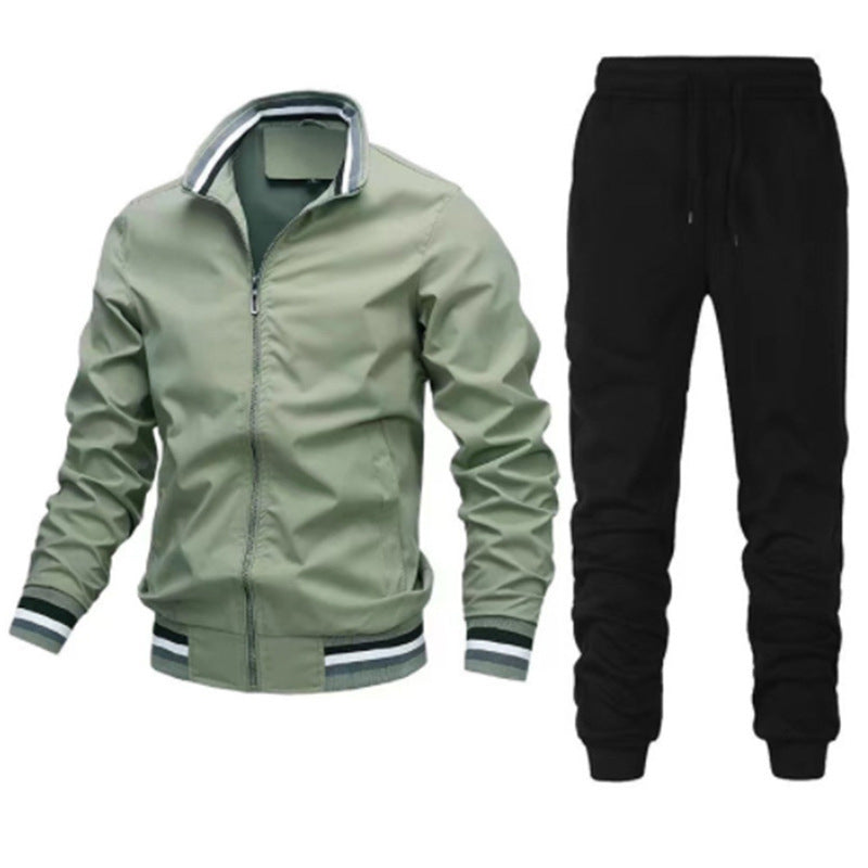 Men's Sporty Leisure Set with Elastic Waistband and Stylish Stand-Up Collar Lisslune