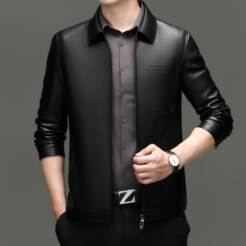 Men's synthetic leather jacket with modern cut and practical pockets Lisslune
