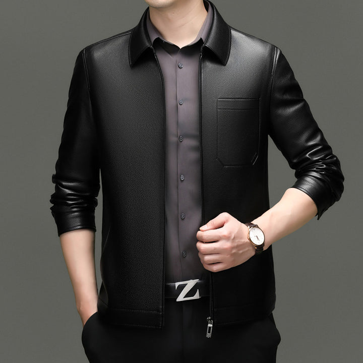 Men's synthetic leather jacket with modern cut and practical pockets Lisslune