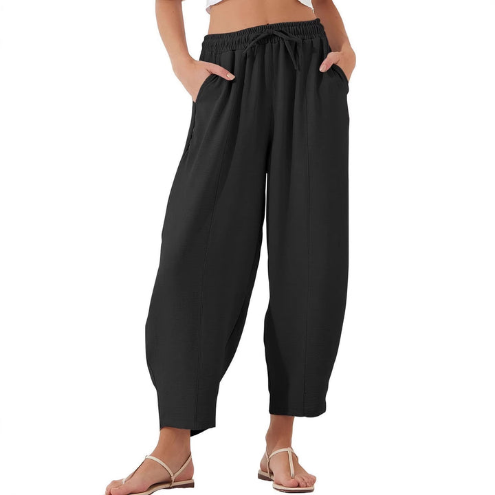 Damen Bequeme, weit geschnittene Sommerhose mit elastischem Bund und seitlichen Taschen Lisslune