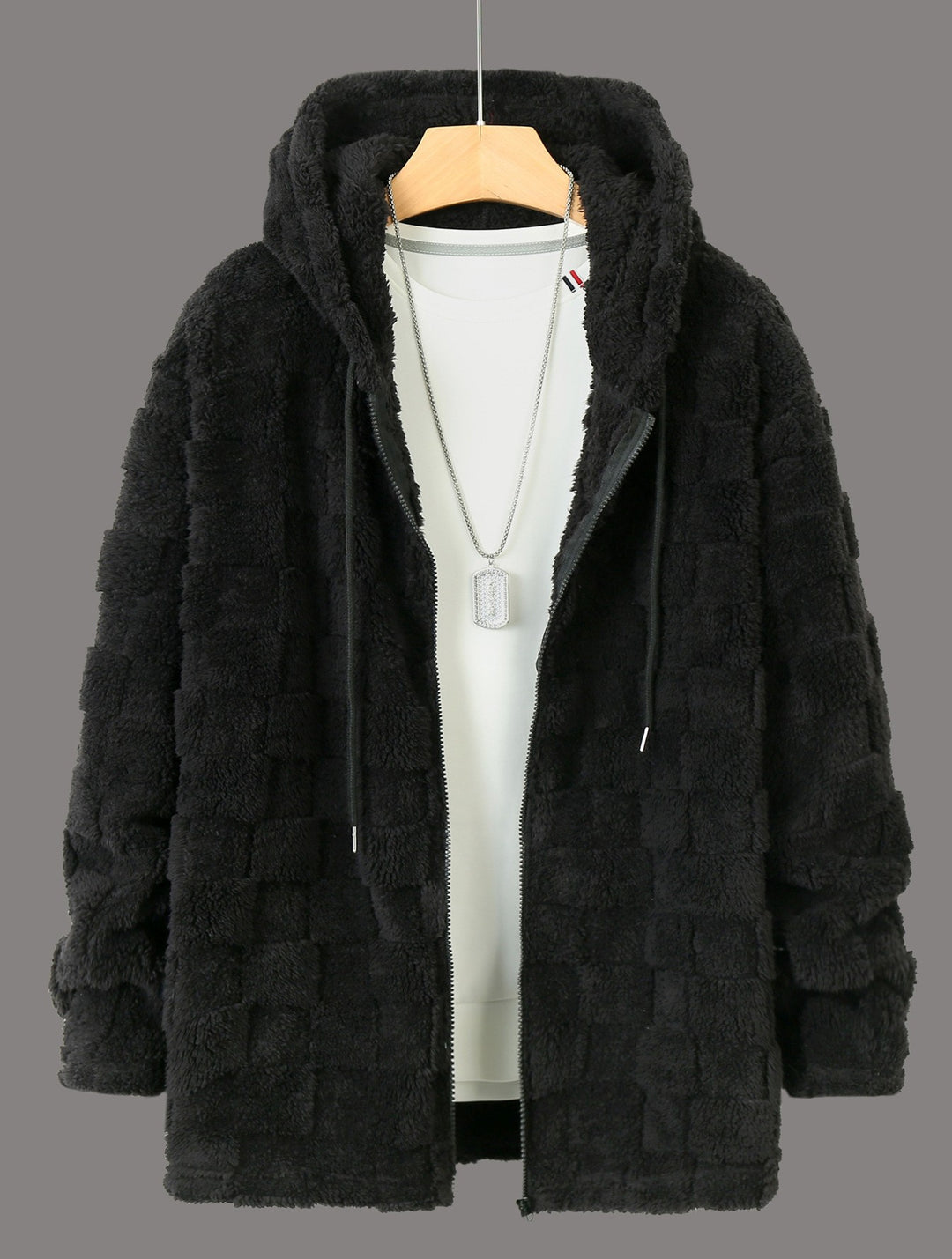 Men's cozy fleece jacket with hood and pockets Lisslune