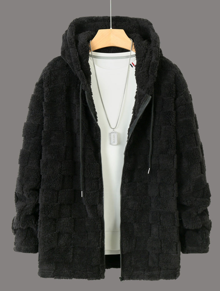 Men's cozy fleece jacket with hood and pockets Lisslune