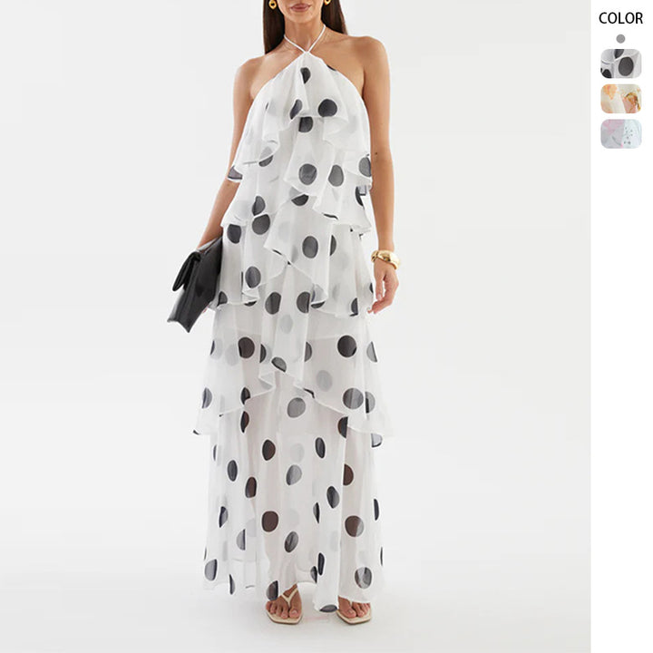 Women's maxi dress with swinging ruffles and modern dots Lisslune