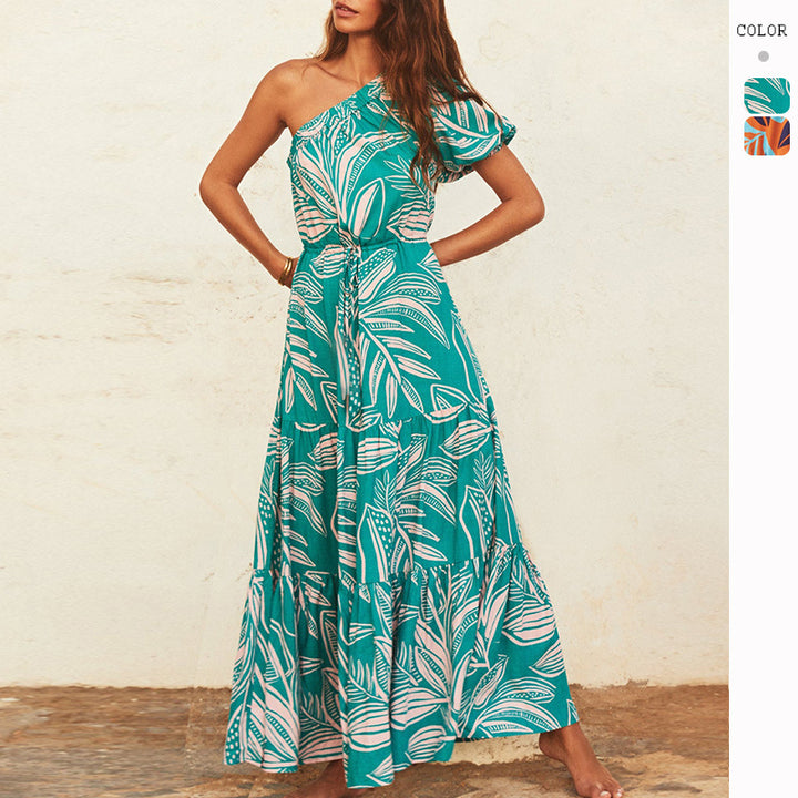 Women's maxi dress with sophisticated one-shoulder design and voluminous hem Lisslune