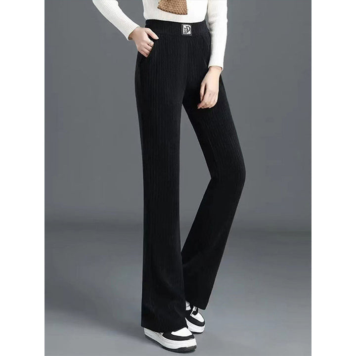 Women's high-waisted flared trousers with stylish ribbed design and elastic waistband