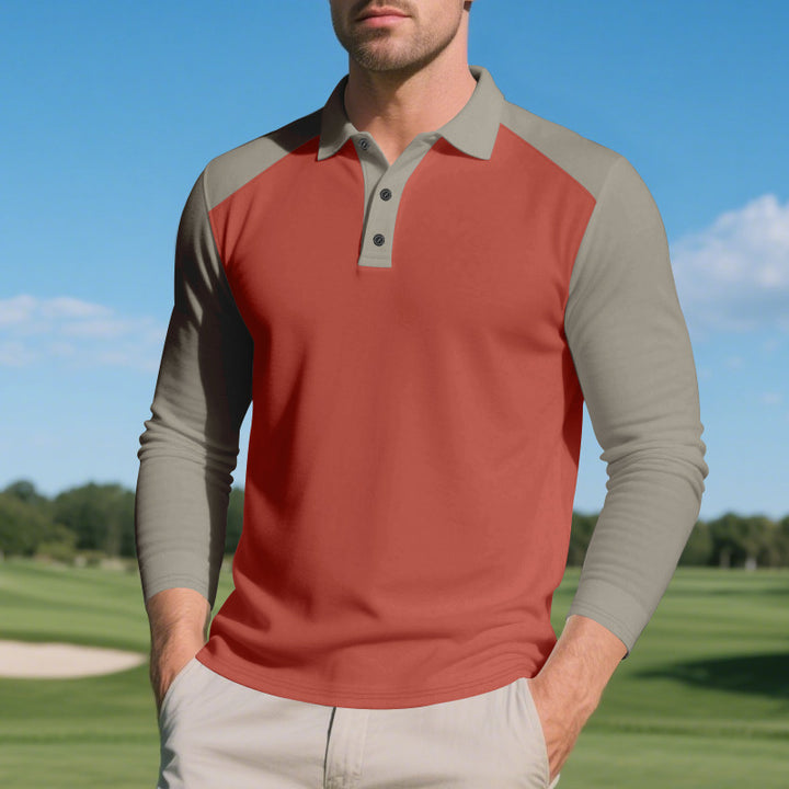 Men's Long Sleeve Polo Shirt with Modern Color Contrast and Breathable Materials Lisslune