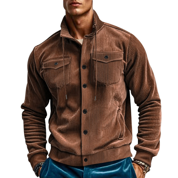Men's stylish cord jacket with adjustable collar and practical chest pockets Lisslune
