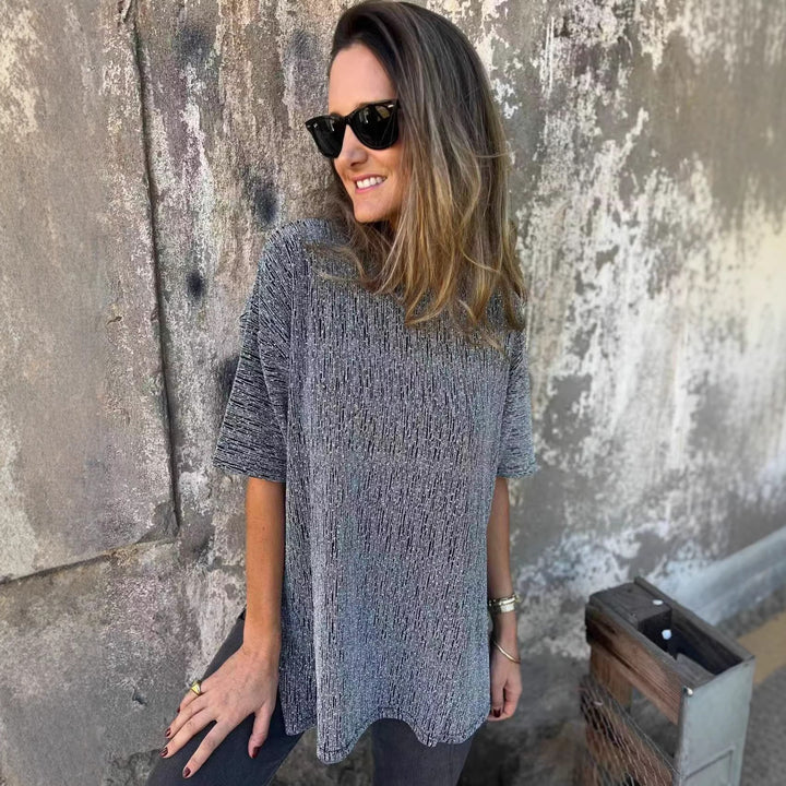 Women's Oversized T-Shirt with Glitter Stones and Casual Cut Lisslune
