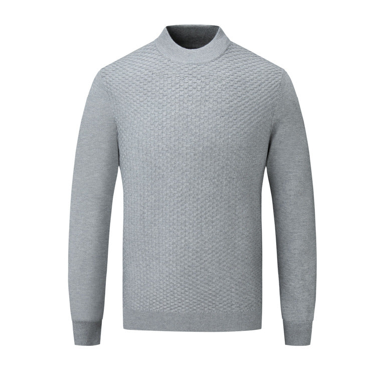 Men's Fine Knit Pullover with High Collar and Textured Surface Lisslune