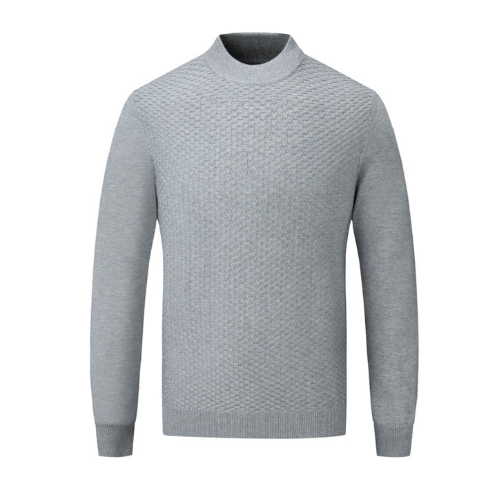 Men's Fine Knit Pullover with High Collar and Textured Surface Lisslune