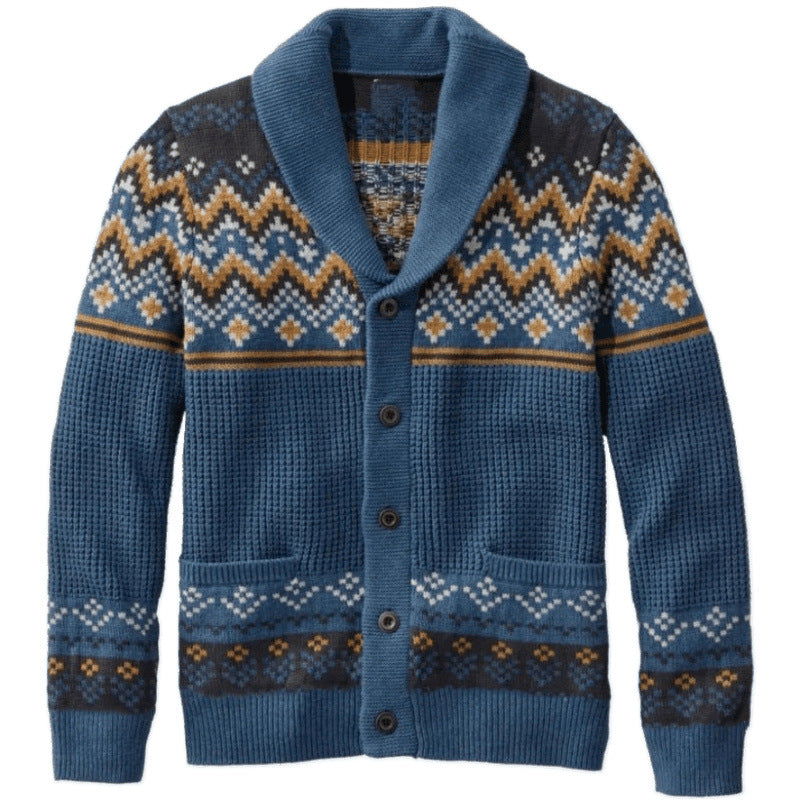 Men's cardigan with traditional Norwegian pattern and large pockets Lisslune