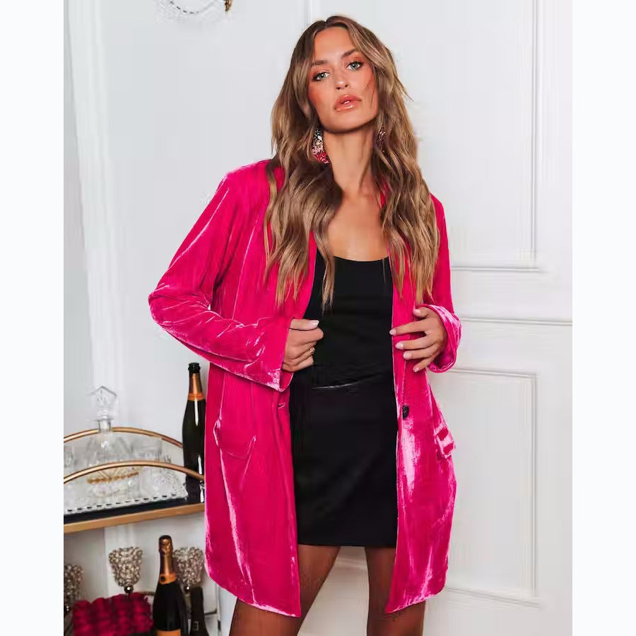 Women's Elegant Velour Cardigan with Casual Cut and Practical Pockets Lune London