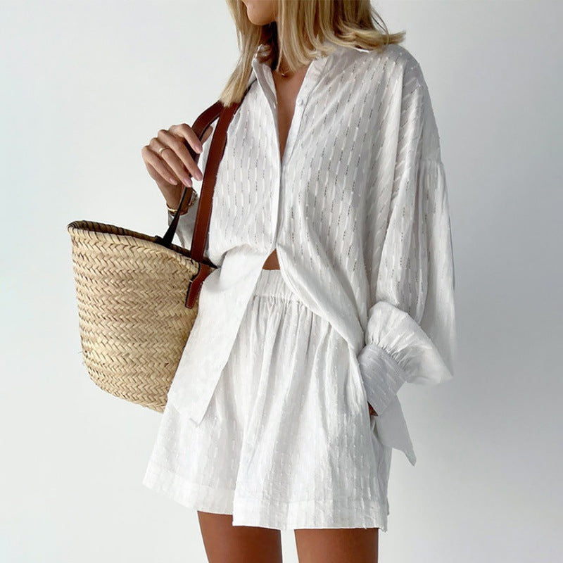 Women's stylish short sleeve pajama set with textured surface finish Lisslune