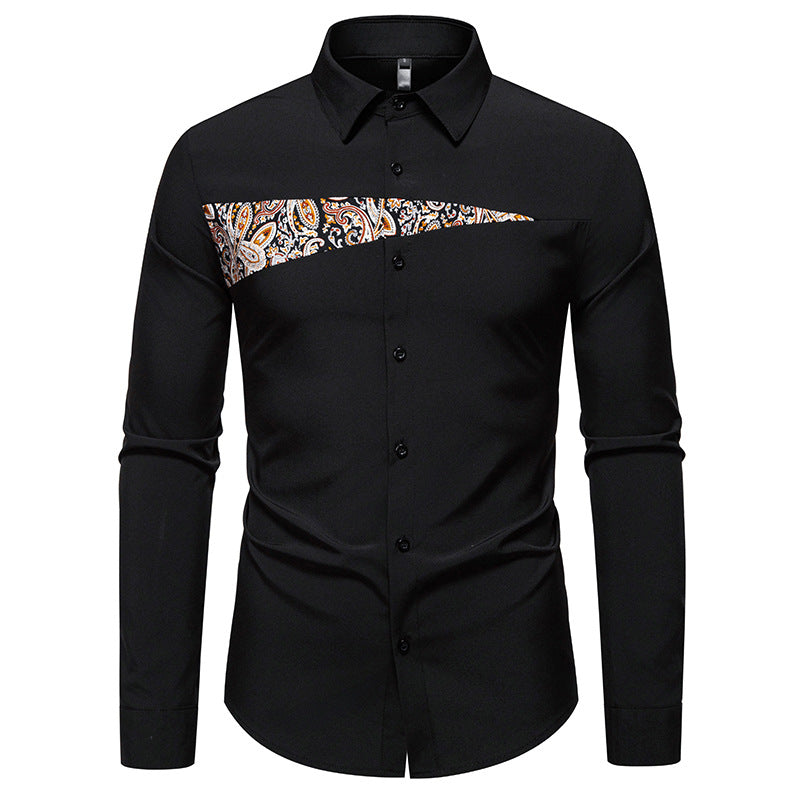 Men's fashionable long-sleeve shirt with paisley pattern details Lisslune