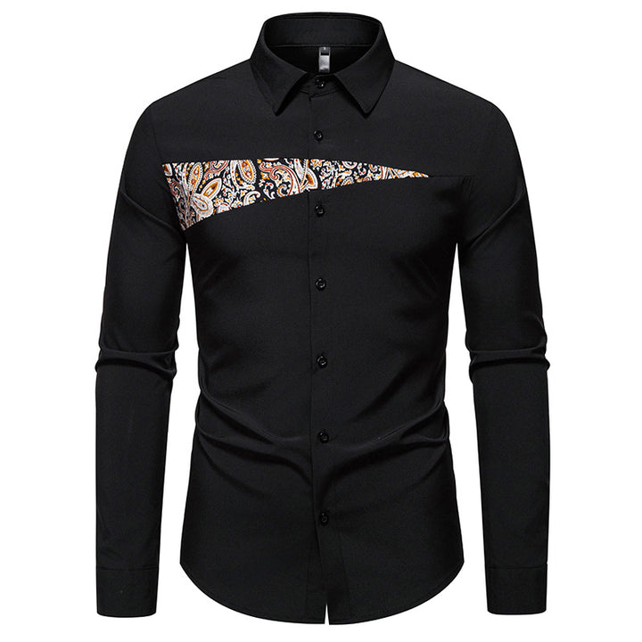 Men's fashionable long-sleeve shirt with paisley pattern details Lisslune