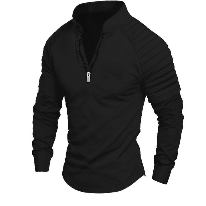 Men's Sports Long Sleeve Shirt with Stand-Up Collar and Zip Lisslune