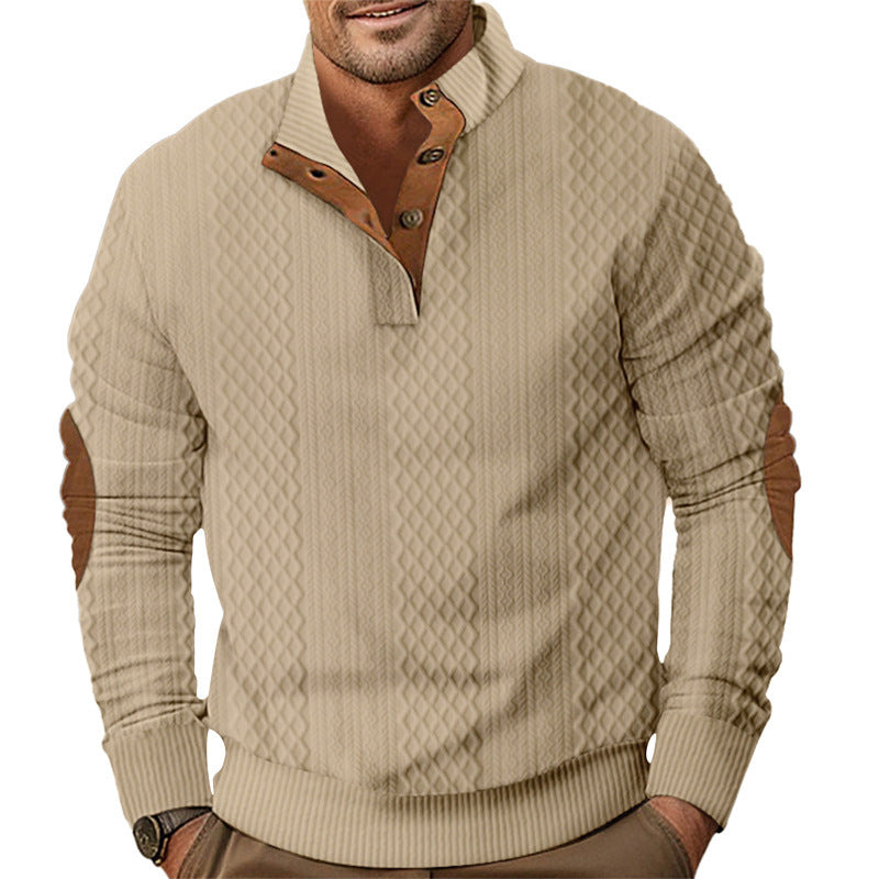 Men's Stylish Sweater with Textured Design and Chester Collar Lisslune