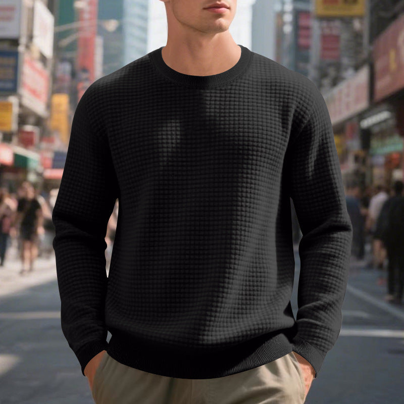 Men's fashionable textured sweater with round neck and comfortable fit Lisslune