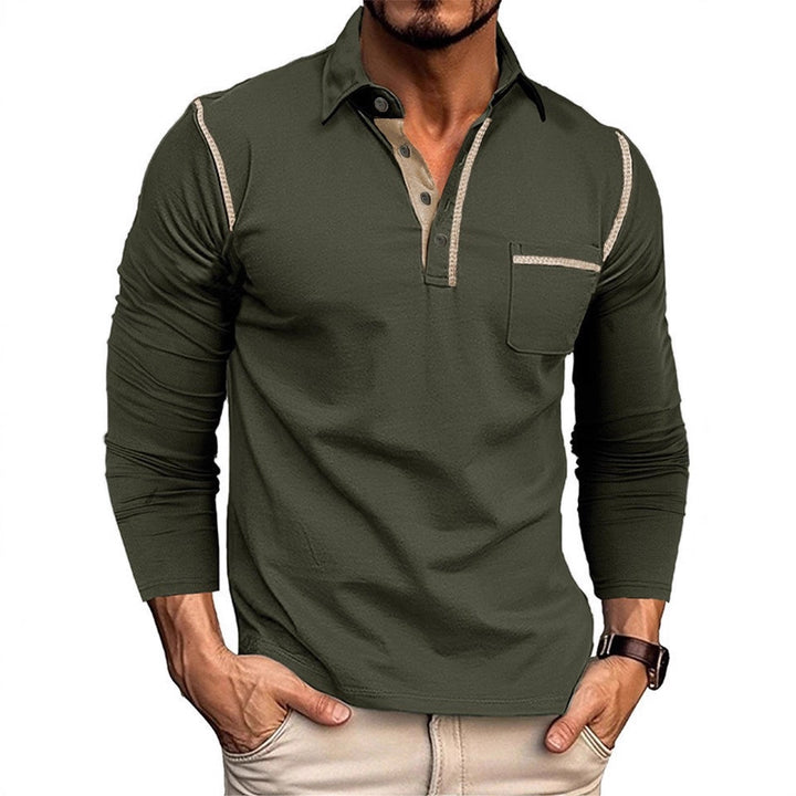 Men's stylish long sleeve polo shirt with practical chest pocket and elegant contrast details Lisslune
