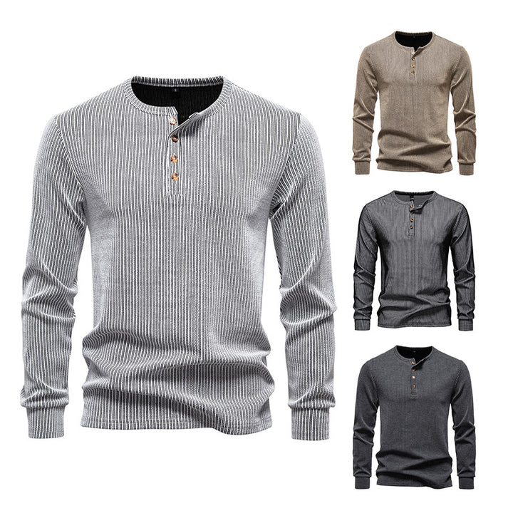 Men's Long Sleeve Henley Shirt with Textured Stripe Pattern Lisslune