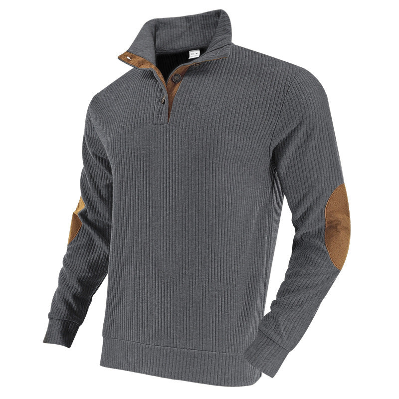 Men's knitted sweater with modern stand-up collar and contrasting leather details Lisslune
