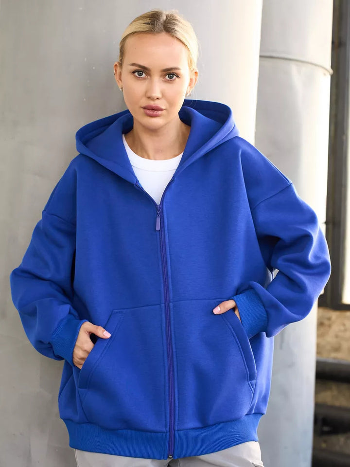 Women's Oversized Hooded Jacket with Zipper and Large Pockets Lisslune